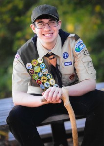 Kyle Searcy posing for a photo after advancing to Eagle Scout in Troop 22