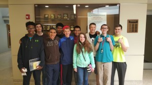 JCA's Tech Club posing after taking 2nd and 3rd place at the "Guardians of the Grid" competition on Saturday, April 23rd at Lewis University.
