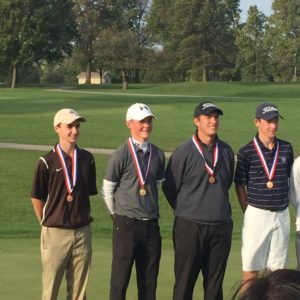 JCA junior Jake Pluth (far left) recently finished tied for 8th at the IHSA Class 2A state golf tournament.